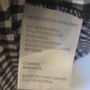 Black and White Gingham Flutter Sleeve Top Size Medium